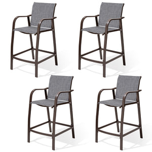 HomeRoots Set of Four Stylish 28" Black and Gray Aluminum Outdoor Bar Chairs with Footrest for Comfort & Style 485764