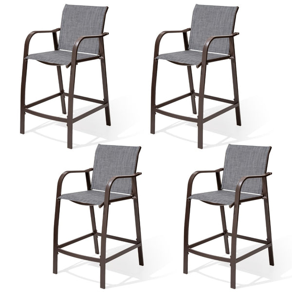 HomeRoots Set of Four Stylish 28" Black and Gray Aluminum Outdoor Bar Chairs with Footrest for Comfort & Style 485764