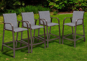HomeRoots Set of Four Stylish 28" Black and Gray Aluminum Outdoor Bar Chairs with Footrest for Comfort & Style 485764