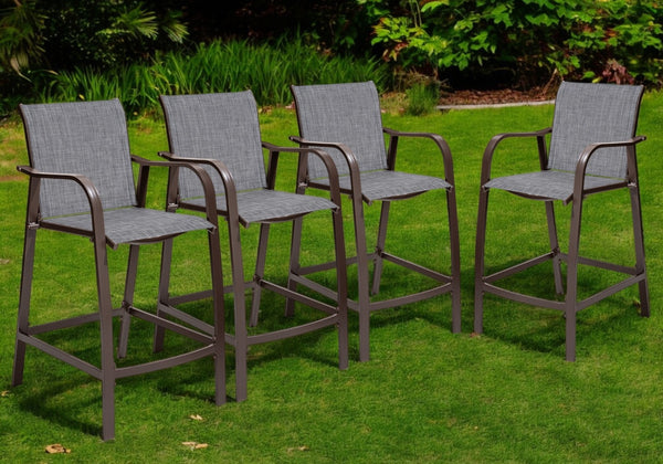 HomeRoots Set of Four Stylish 28" Black and Gray Aluminum Outdoor Bar Chairs with Footrest for Comfort & Style 485764