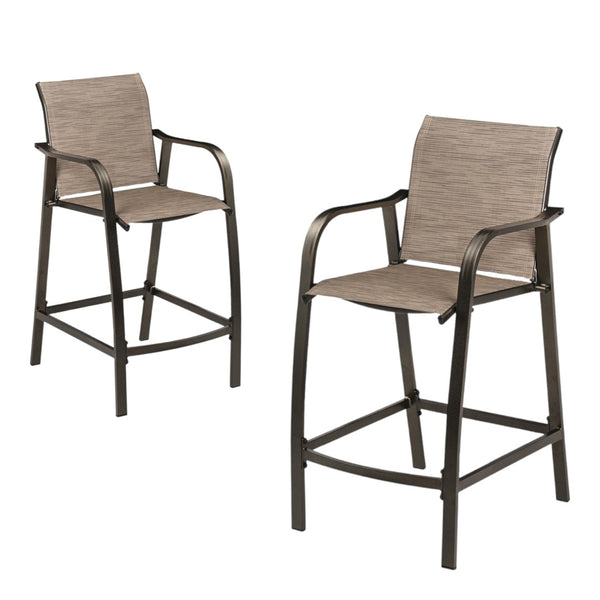 HomeRoots Set of Two 28" Brown Aluminum Outdoor Bar Chairs with Footrest for Stylish Patio Comfort 485766