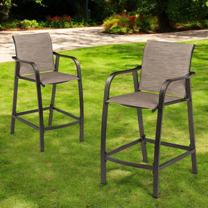 HomeRoots Set of Two 28" Brown Aluminum Outdoor Bar Chairs with Footrest for Stylish Patio Comfort 485766