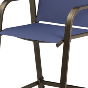 HomeRoots Set of Two 28" Navy Blue and Brown Aluminum Outdoor Bar Chairs with Footrest for Stylish Comfort 485767