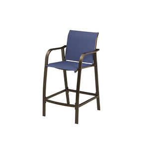 HomeRoots Set of Two 28" Navy Blue and Brown Aluminum Outdoor Bar Chairs with Footrest for Stylish Comfort 485767