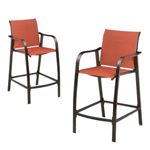 HomeRoots Set of Two Stylish 28" Brown and Orange Outdoor Bar Chairs with Footrest for Ultimate Comfort 485768