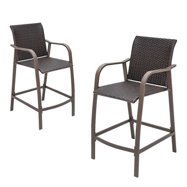 HomeRoots Set of Two 28" Brown Aluminum Outdoor Bar Chairs with Footrest for Stylish Patio Dining & Relaxation 485769
