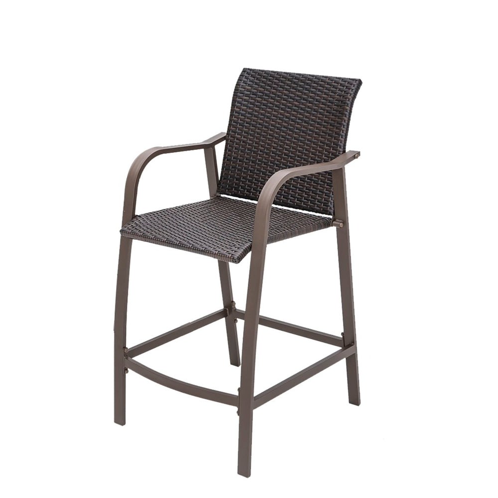 HomeRoots Set of Two 28" Brown Aluminum Outdoor Bar Chairs with Footrest for Stylish Patio Dining & Relaxation 485769