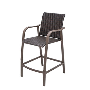 HomeRoots Set of Two 28" Brown Aluminum Outdoor Bar Chairs with Footrest for Stylish Patio Dining & Relaxation 485769