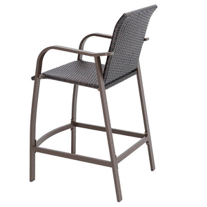 HomeRoots Set of Two 28" Brown Aluminum Outdoor Bar Chairs with Footrest for Stylish Patio Dining & Relaxation 485769