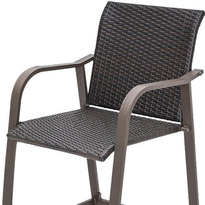 HomeRoots Set of Two 28" Brown Aluminum Outdoor Bar Chairs with Footrest for Stylish Patio Dining & Relaxation 485769