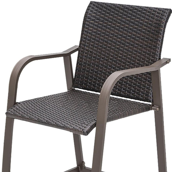 HomeRoots Set of Two 28" Brown Aluminum Outdoor Bar Chairs with Footrest for Stylish Patio Dining & Relaxation 485769