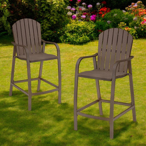HomeRoots Set of Two Brown Aluminum Bar Height Chairs with Footrest for Stylish Outdoor Relaxation 485771