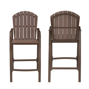 HomeRoots Set of Two Brown Aluminum Bar Height Chairs with Footrest for Stylish Outdoor Relaxation 485771