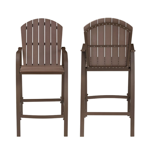 HomeRoots Set of Two Brown Aluminum Bar Height Chairs with Footrest for Stylish Outdoor Relaxation 485771