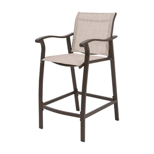 HomeRoots Set of Two Stylish 28" Brown & Beige Aluminum Outdoor Bar Chairs with Footrest for Comfort & Style 485772