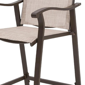 HomeRoots Set of Two Stylish 28" Brown & Beige Aluminum Outdoor Bar Chairs with Footrest for Comfort & Style 485772