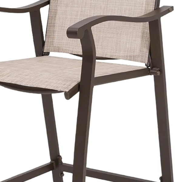 HomeRoots Set of Two Stylish 28" Brown & Beige Aluminum Outdoor Bar Chairs with Footrest for Comfort & Style 485772