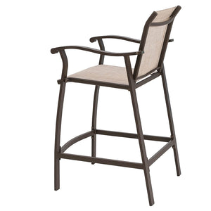 HomeRoots Set of Two Stylish 28" Brown & Beige Aluminum Outdoor Bar Chairs with Footrest for Comfort & Style 485772