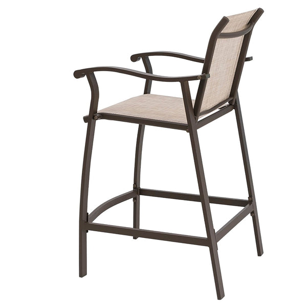 HomeRoots Set of Two Stylish 28" Brown & Beige Aluminum Outdoor Bar Chairs with Footrest for Comfort & Style 485772
