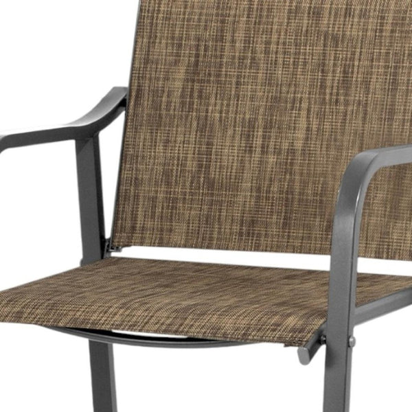 HomeRoots Set of Two 28" Gray and Brown Steel Bar Height Chairs with Footrest for Stylish Outdoor Comfort 485774
