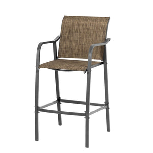 HomeRoots Set of Two 28" Gray and Brown Steel Bar Height Chairs with Footrest for Stylish Outdoor Comfort 485774