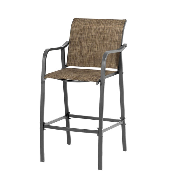 HomeRoots Set of Two 28" Gray and Brown Steel Bar Height Chairs with Footrest for Stylish Outdoor Comfort 485774