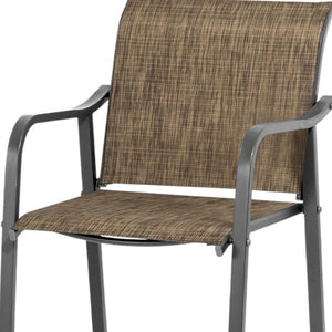 HomeRoots Set of Two 28" Gray and Brown Steel Bar Height Chairs with Footrest for Stylish Outdoor Comfort 485774
