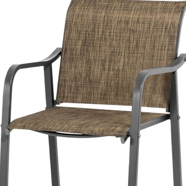 HomeRoots Set of Two 28" Gray and Brown Steel Bar Height Chairs with Footrest for Stylish Outdoor Comfort 485774
