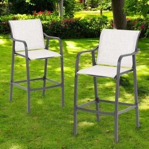 HomeRoots Set of Two 28" Gray Steel Outdoor Bar Chairs - Durable, Stylish, and Perfect for Any Patio Space! 485775