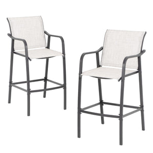 HomeRoots Set of Two 28" Gray Steel Outdoor Bar Chairs - Durable, Stylish, and Perfect for Any Patio Space! 485775