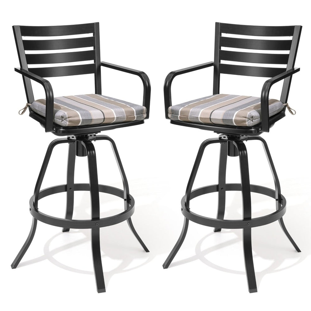 HomeRoots Set of Two Stylish Black & Off-White Aluminum Swivel Bar Chairs for Outdoor Entertaining Comfort 485776