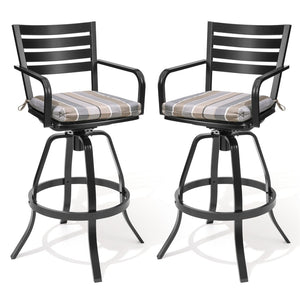 HomeRoots Set of Two Stylish Black & Off-White Aluminum Swivel Bar Chairs for Outdoor Entertaining Comfort 485776