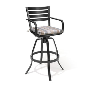 HomeRoots Set of Two Stylish Black & Off-White Aluminum Swivel Bar Chairs for Outdoor Entertaining Comfort 485776