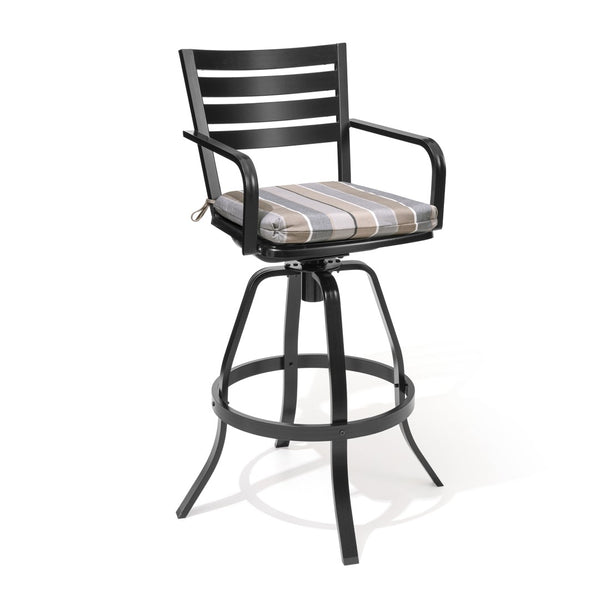 HomeRoots Set of Two Stylish Black & Off-White Aluminum Swivel Bar Chairs for Outdoor Entertaining Comfort 485776