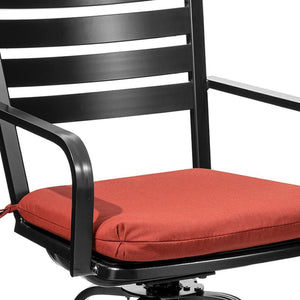 HomeRoots Set of Two Stylish Swivel Bar Chairs with Red Cushions for Outdoor Patios and Garden Dining Spaces 485777