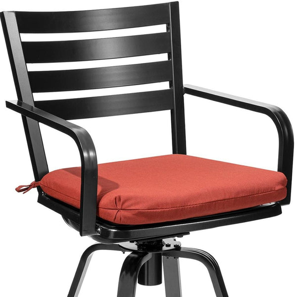 HomeRoots Set of Two Stylish Swivel Bar Chairs with Red Cushions for Outdoor Patios and Garden Dining Spaces 485777