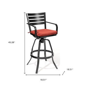 HomeRoots Set of Two Stylish Swivel Bar Chairs with Red Cushions for Outdoor Patios and Garden Dining Spaces 485777