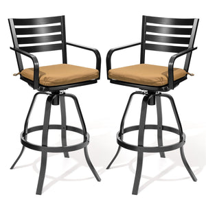 HomeRoots Set of Two Stylish 30" Black & Brown Aluminum Swivel Bar Chairs for Outdoor Comfort & Style 485778