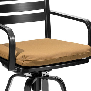 HomeRoots Set of Two Stylish 30" Black & Brown Aluminum Swivel Bar Chairs for Outdoor Comfort & Style 485778
