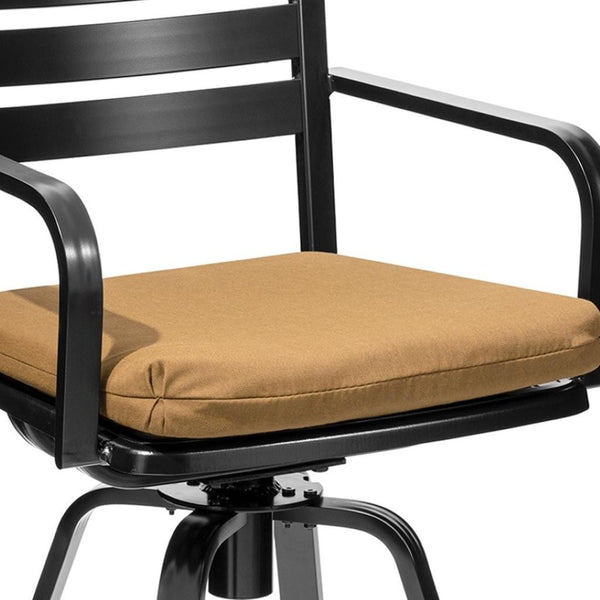 HomeRoots Set of Two Stylish 30" Black & Brown Aluminum Swivel Bar Chairs for Outdoor Comfort & Style 485778