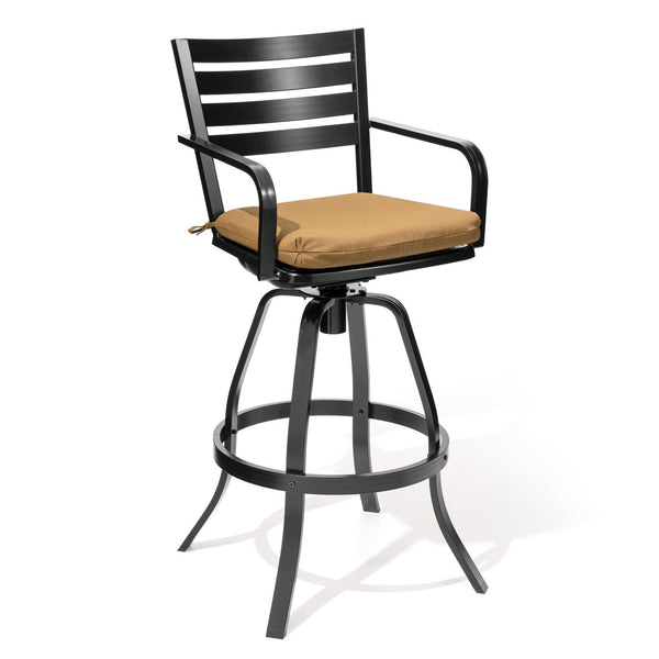 HomeRoots Set of Two Stylish 30" Black & Brown Aluminum Swivel Bar Chairs for Outdoor Comfort & Style 485778
