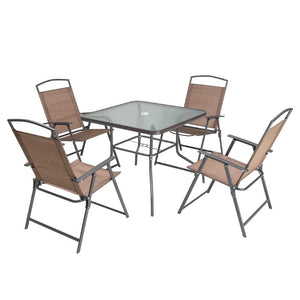 HomeRoots Five Piece Square Glass Dining Set Modern Table with Four Chairs for Stylish Kitchen Room Clear / Brown 485787