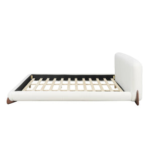 English Elm King Boucle Upholstered Platform Bed Sculpted Headboard Solid Wood Legs Bedroom N757K333334W