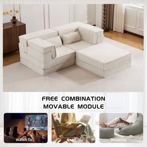 English Elm Compression Modular Mahjong Sofa Bed - Cozy Convertibility, Soft Circle Fleece, No Assembly, White W3723S00027
