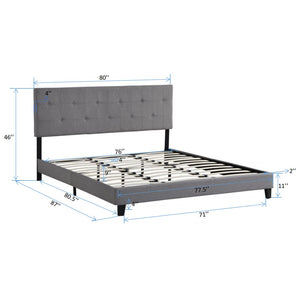English Elm King Button Tufted Linen Upholstered Platform Bed Low Profile Contemporary Frame W2297P284478