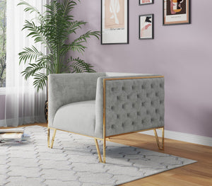 English Elm Vector Velvet Lounge Chair Gray — Luxurious Tufted Velvet, Polished Brass Stainless Frame, 300lb Capacity B365P398027