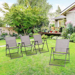 Homeroots Set Of Four 35" Brown Steel Sling Outdoor Folding Arm Chairs – Stylish, Ergonomic Comfort For Relaxation  Steel 485811