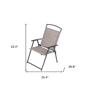 Homeroots Set Of Four 35" Brown Steel Sling Outdoor Folding Arm Chairs – Stylish, Ergonomic Comfort For Relaxation  Steel 485811