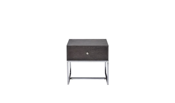 Homeroots 22" Chrome And Gray Oak Manufactured Wood Rectangular End Table With Drawer   485830