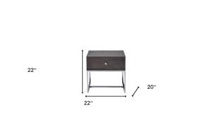 Homeroots 22" Chrome And Gray Oak Manufactured Wood Rectangular End Table With Drawer   485830
